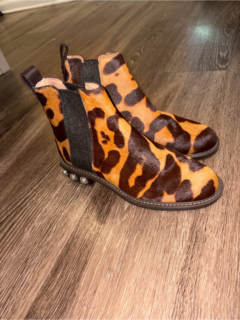 Louis et Cie Venda Embellished Heel Chelsea Boot leopard print bootie pull-on